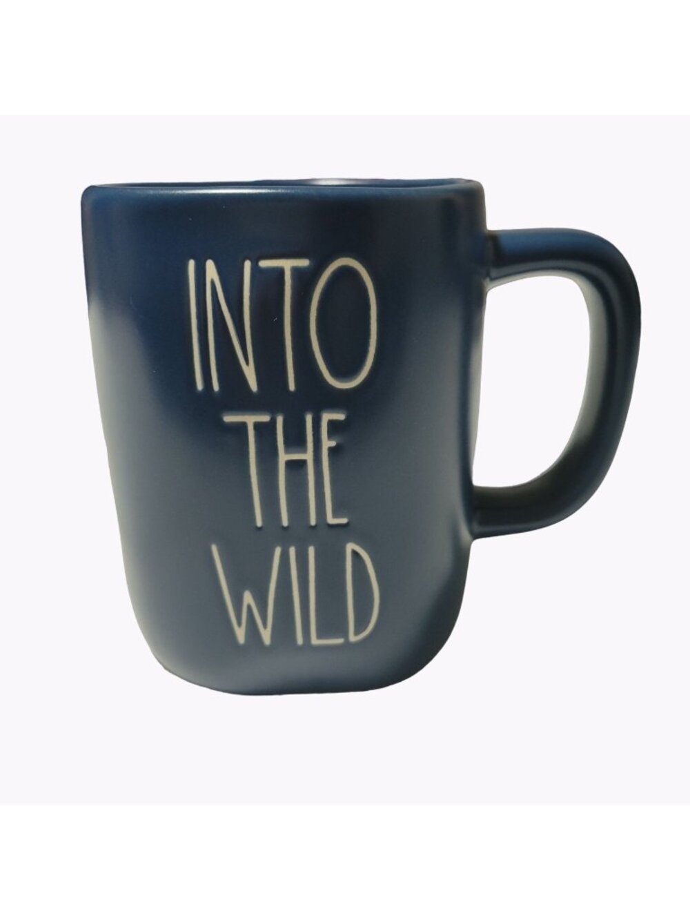 Rae Dunn Into the Wild Coffee Mug Ceramic Tea Cup Blue Camping Hiking Adventure